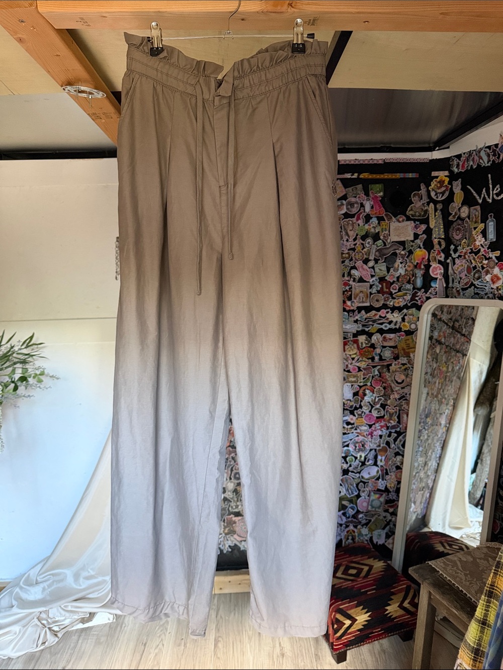 Free People Light Taupe Wide Leg Paperbag Waist Pants